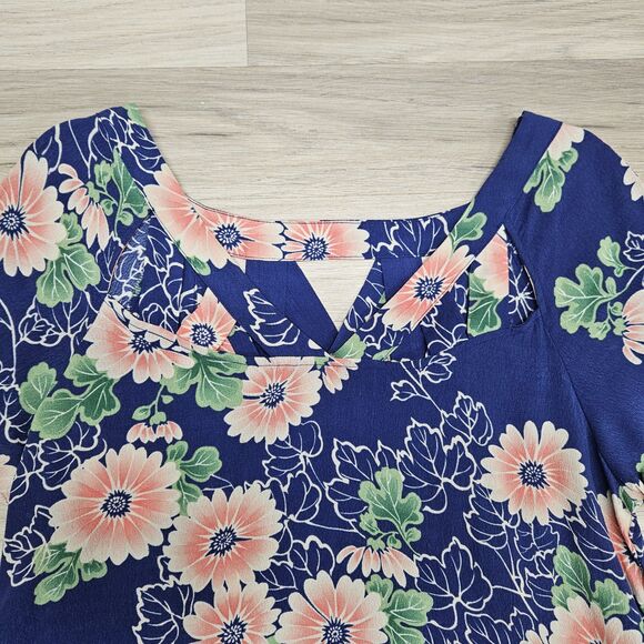 Maeve Anthropologie Womens Blue Floral Cut-Out Flowy Blouse Size 10 - Picture 4 of 10